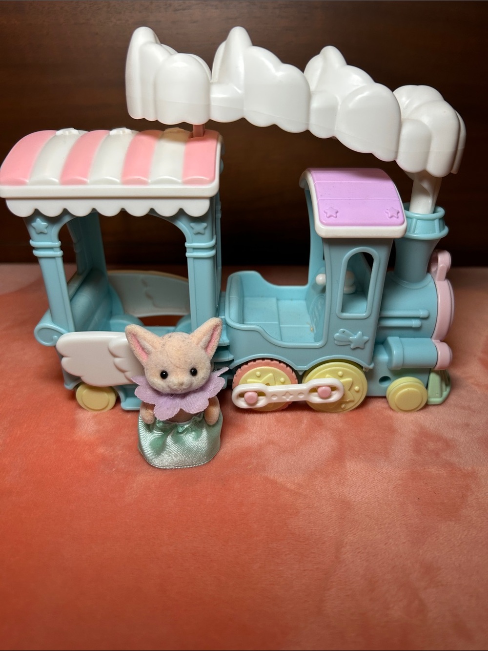 Pastel Blue & Pink Toy Train Playset with animal Figure